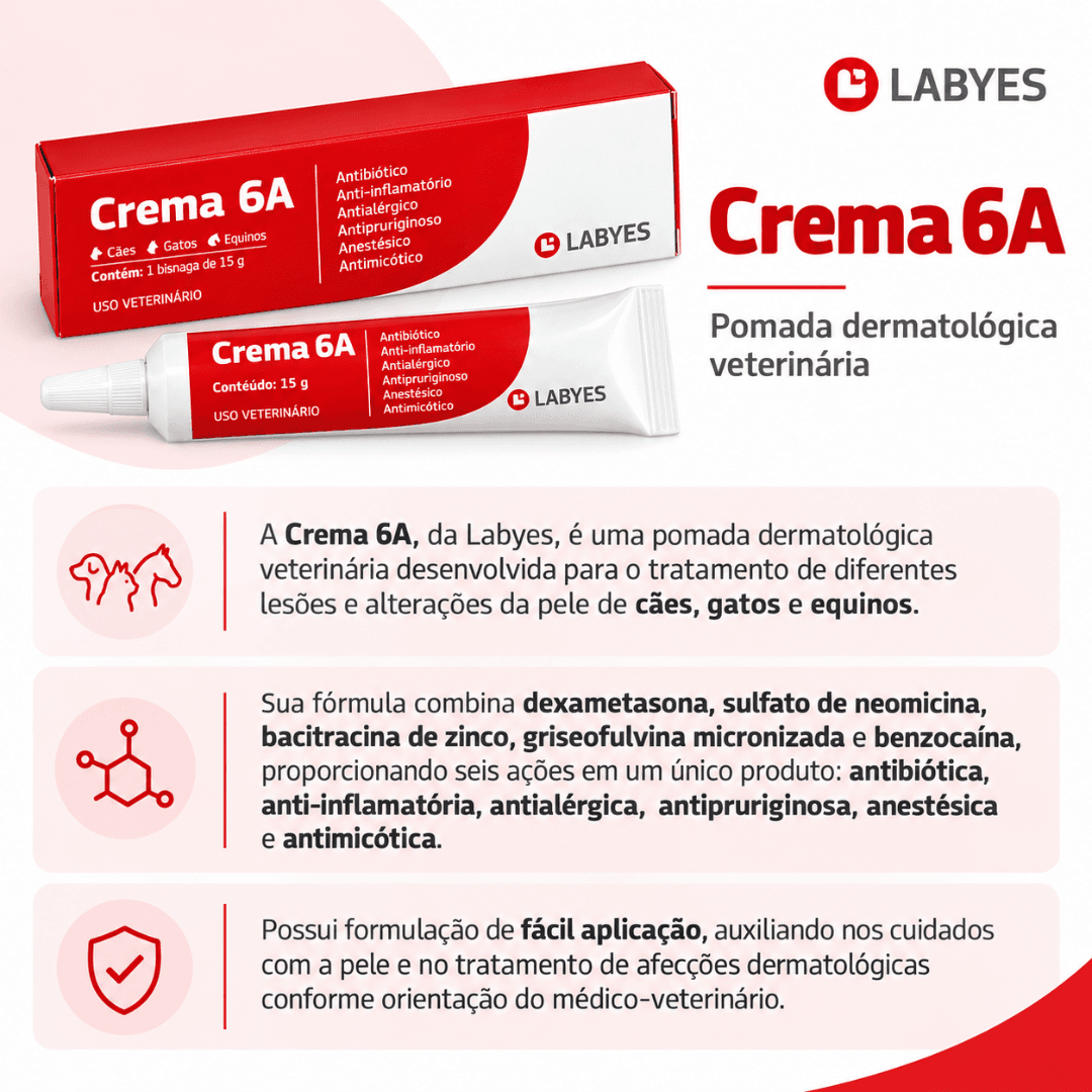 Pomada 6 Em 1 P/ Cães-Gatos-Equinos Crema 6A 15g - Labyes