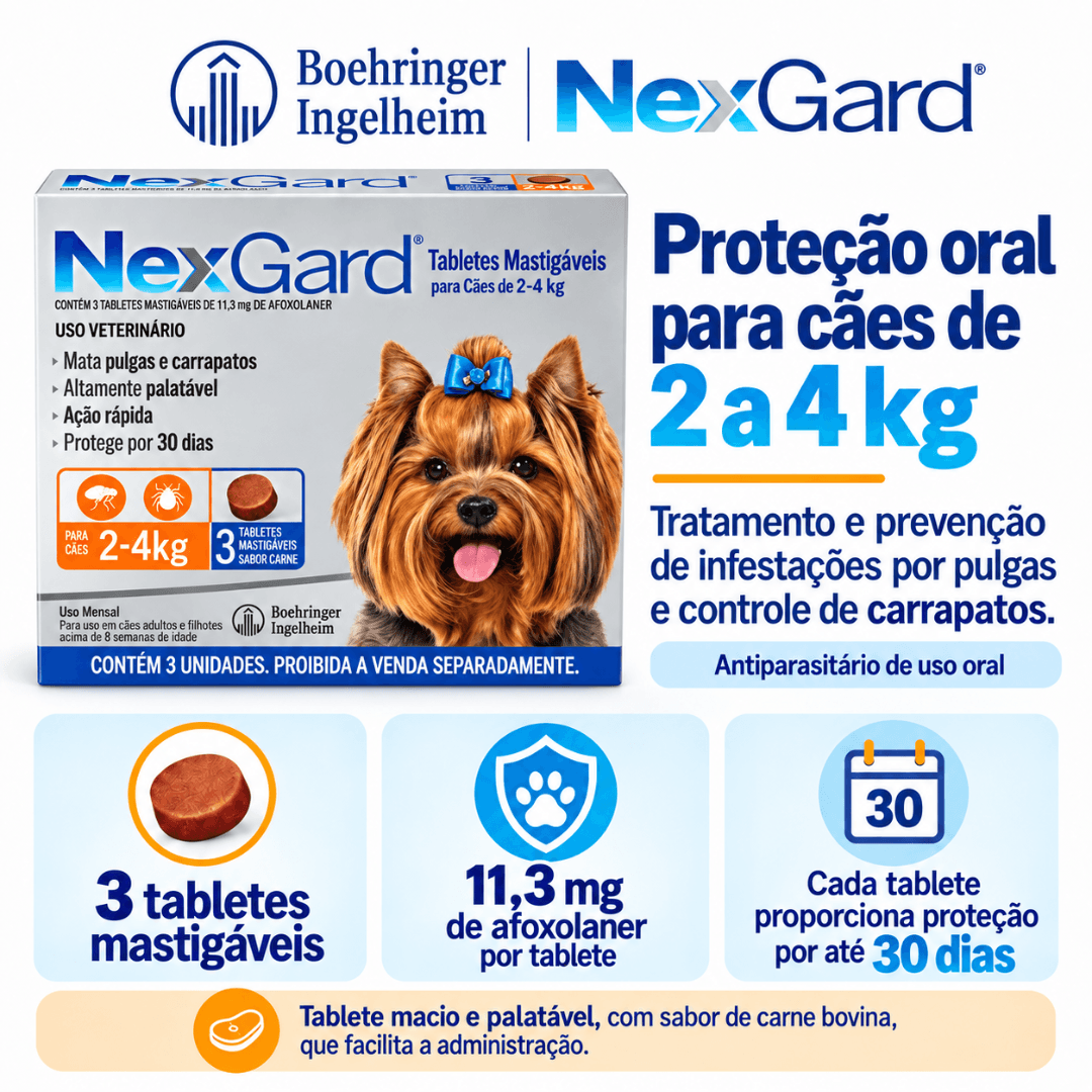 Antipulgas P/ Cães Nexgard 2kg-4kg C/ 3 Tabletes Boehringer