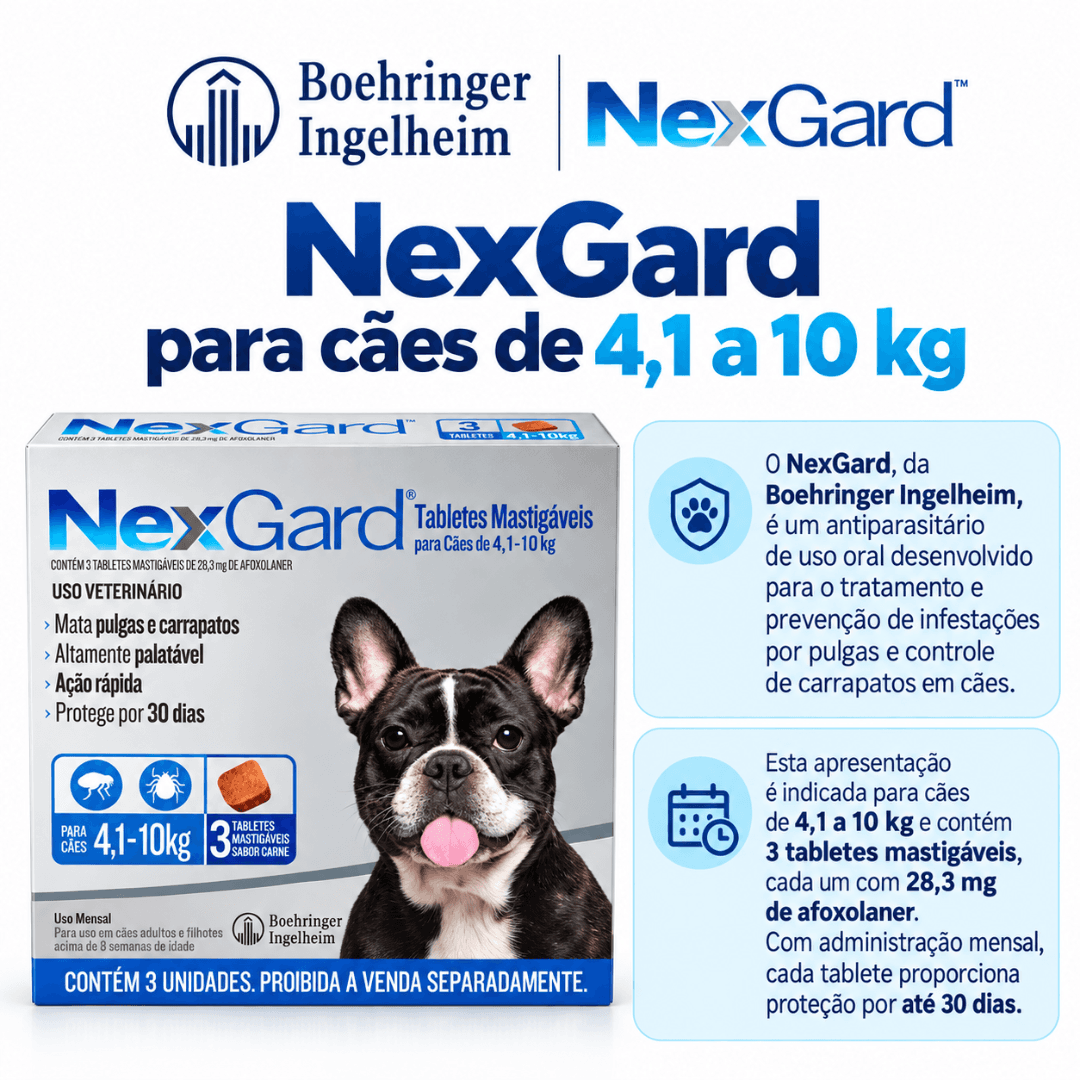Antipulgas P/ Cães Nexgard 4kg-10kg C/ 3 Tabletes Boehringer