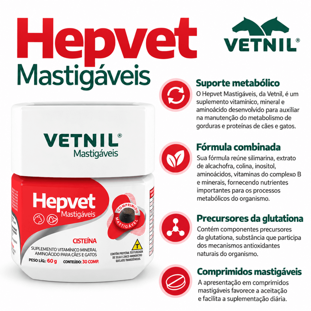 Suplemento Cães-Gatos Hepvet Mastigáveis 60g 30 Comp Vetnil