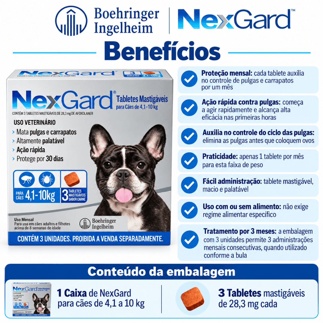 Antipulgas P/ Cães Nexgard 4kg-10kg C/ 3 Tabletes Boehringer