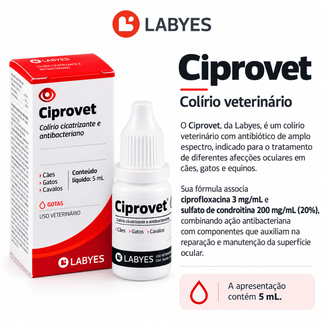 Colírio Antimicrobiano P/ Cães-Gatos Ciprovet 5ml - Labyes