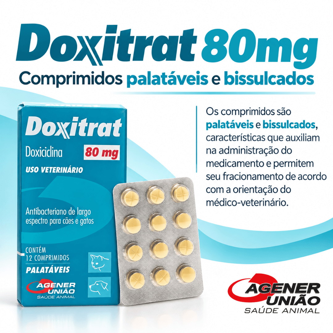 Doxitrat 80mg 12 Comp Antibacteriano Cães-Gatos Agener União