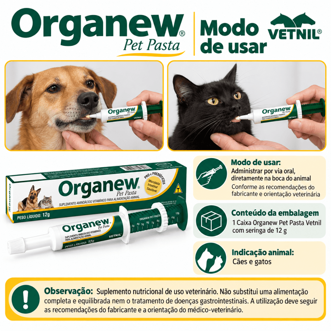 Suplemento Cães-Gatos Organew Pet Pasta 12g Pro-Prebiótico