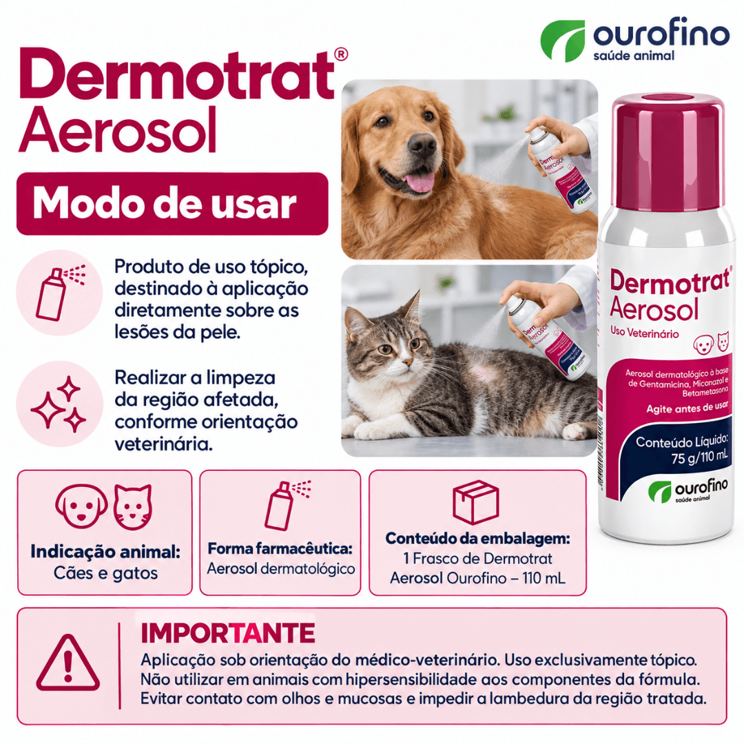 Aerosol Dermatológico CãesGatos Dermotrat 75g-110ml Ourofino