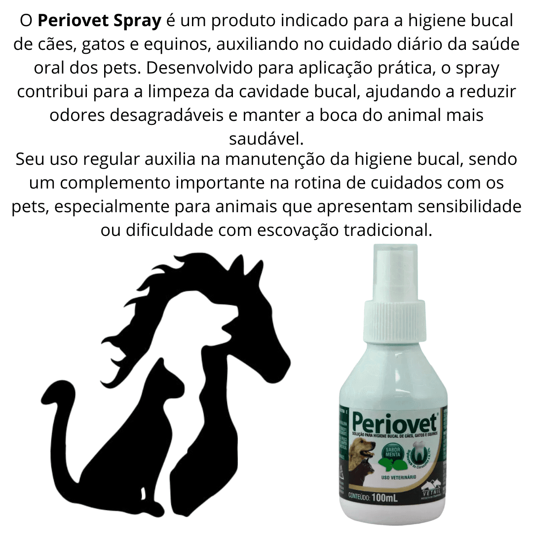 Solução Higiene Bucal Cães-Gatos Periovet Spray 100ml Vetnil