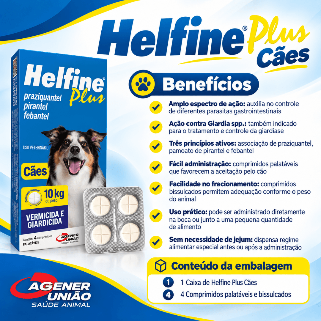 Vermífugo P/ Cães Helfine Plus Até 10kg 4 Comp Agener União