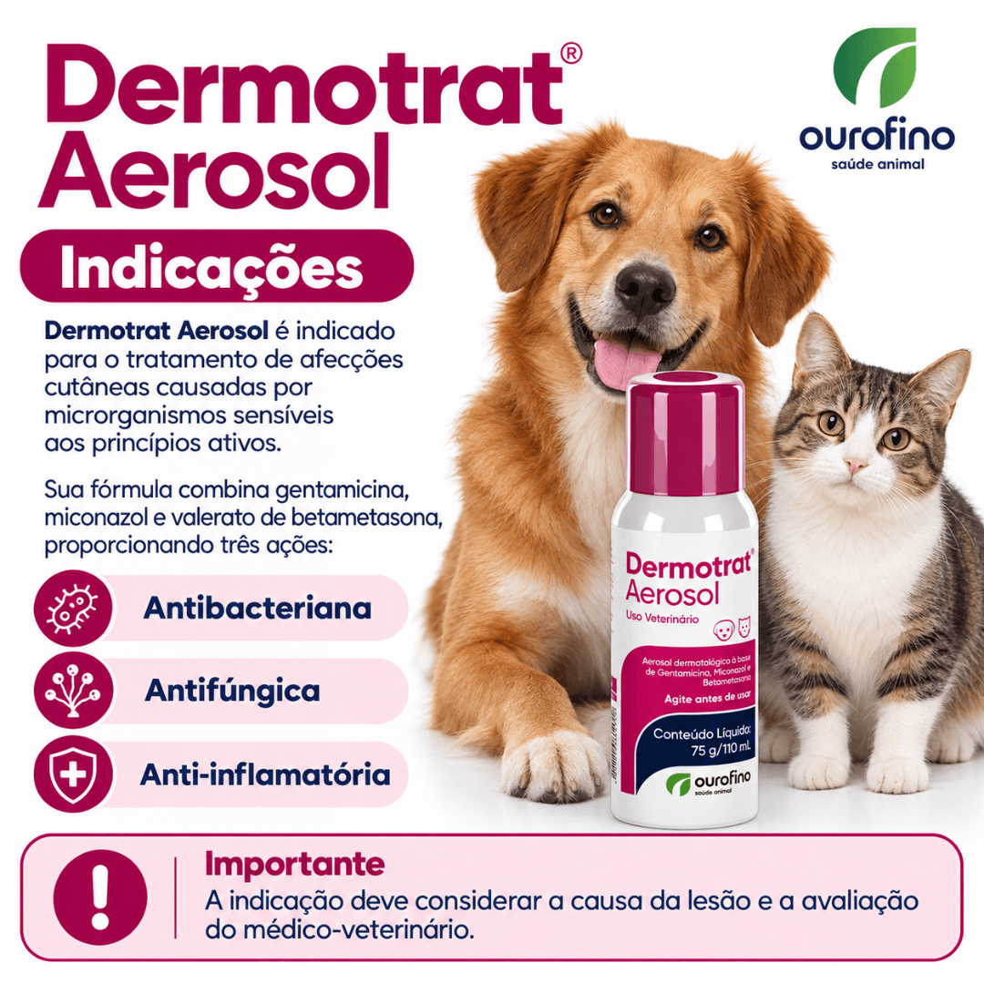 Aerosol Dermatológico CãesGatos Dermotrat 75g-110ml Ourofino
