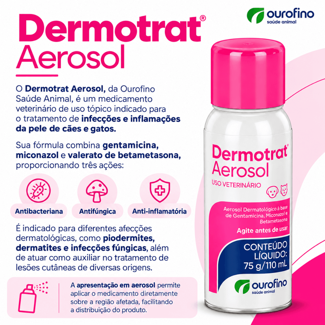 Aerosol Dermatológico CãesGatos Dermotrat 75g-110ml Ourofino