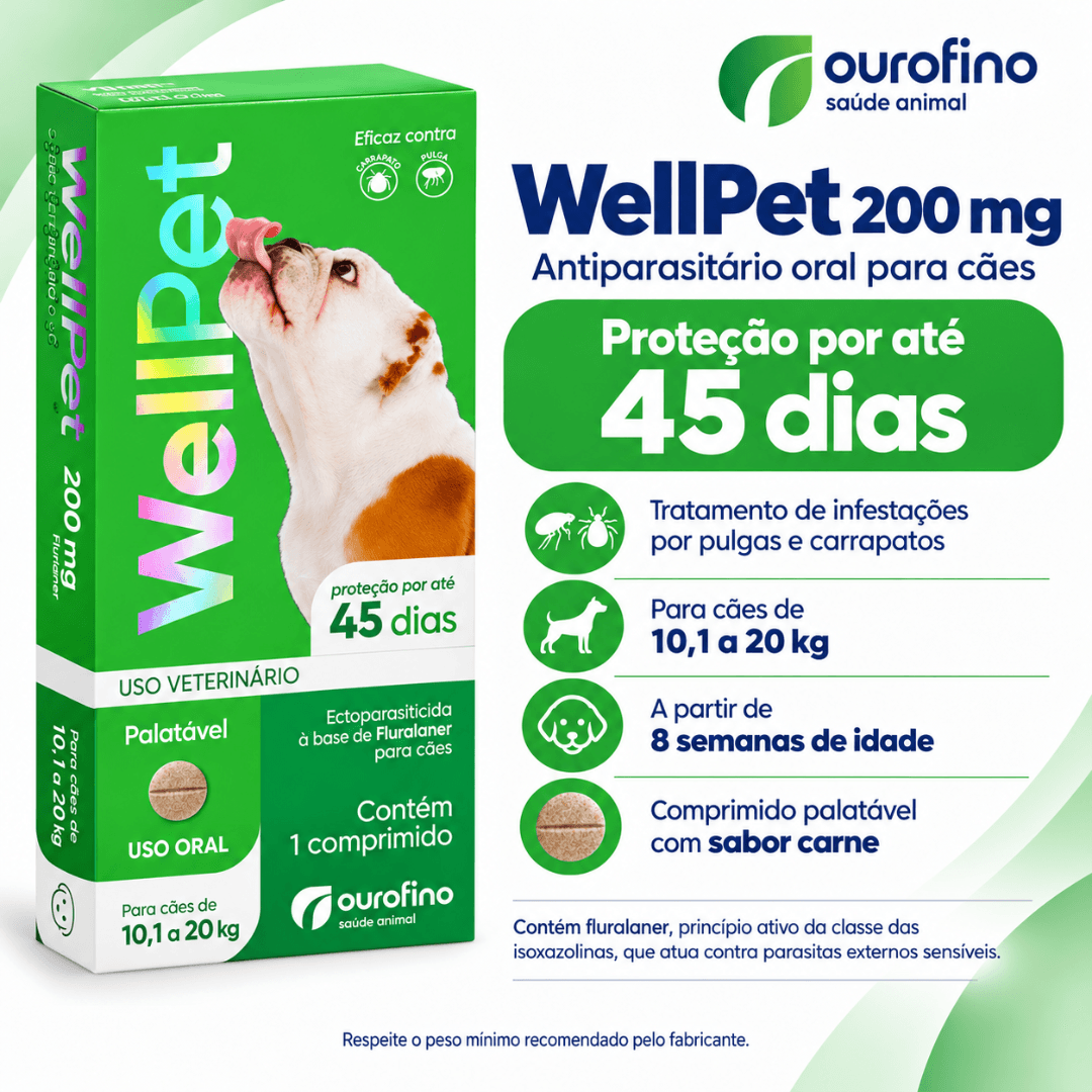 Antipulgas&Carrapatos Wellpet 200g Cães 10,1 a 20kg Ourofino