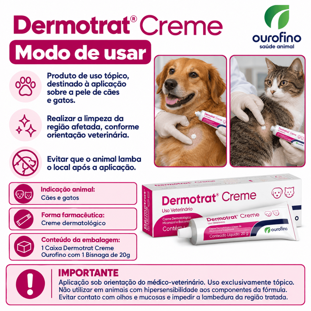 Creme Dermatológico Para Cães-Gatos Dermotrat 20g Ourofino