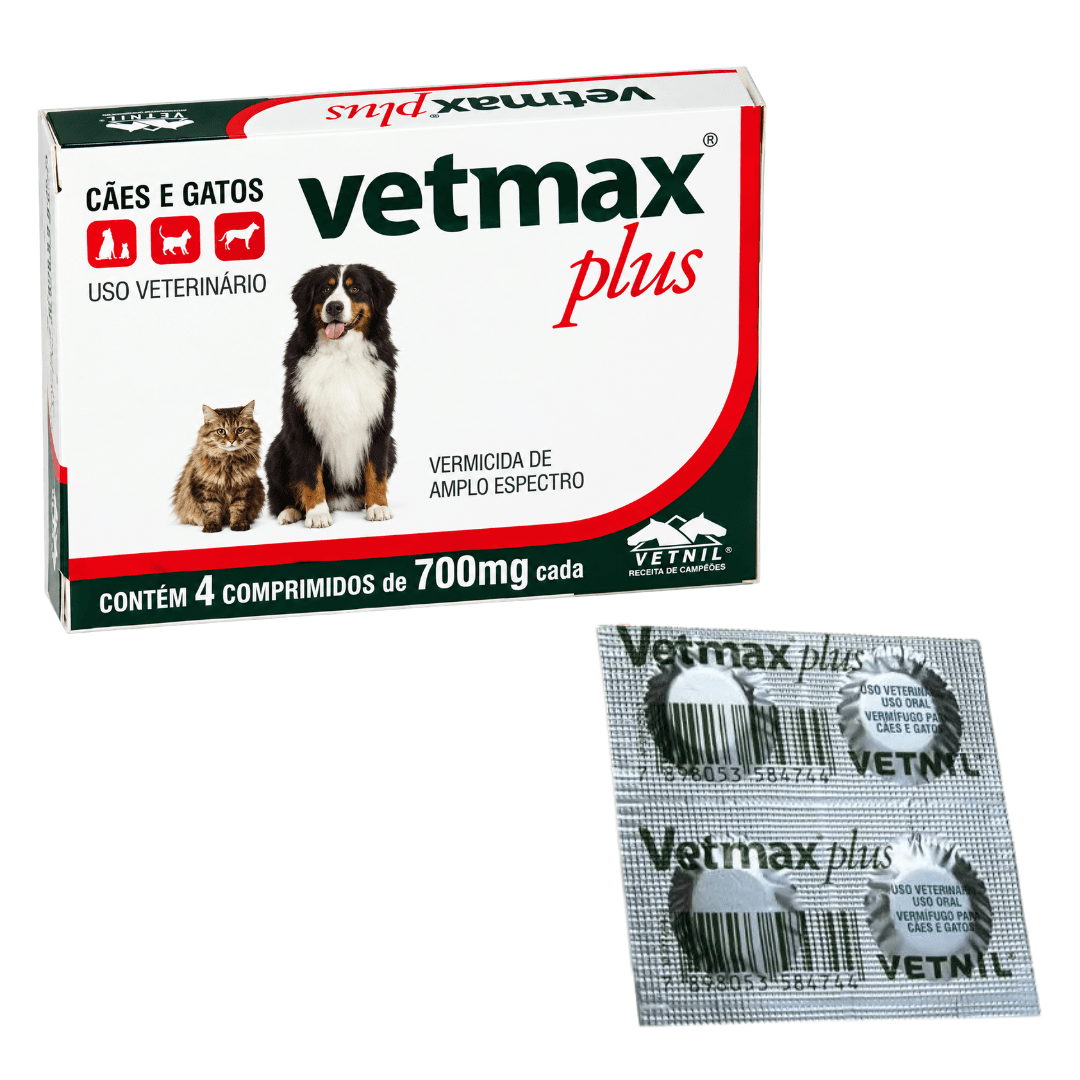 Vermífugo P/ Cães-Gatos Vetmax Plus C/ 4 Comprimidos Vetnil