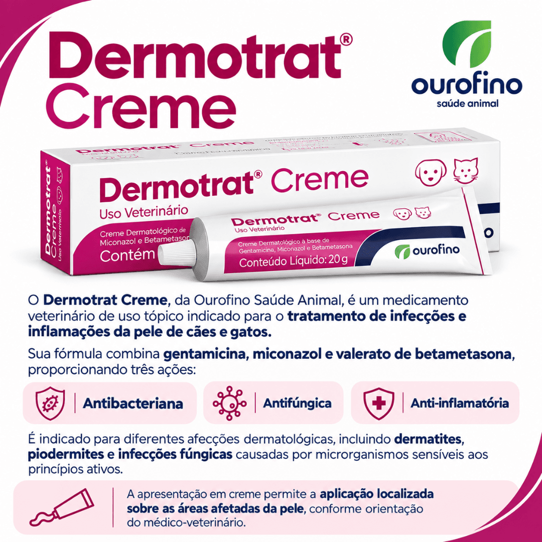 Creme Dermatológico Para Cães-Gatos Dermotrat 20g Ourofino
