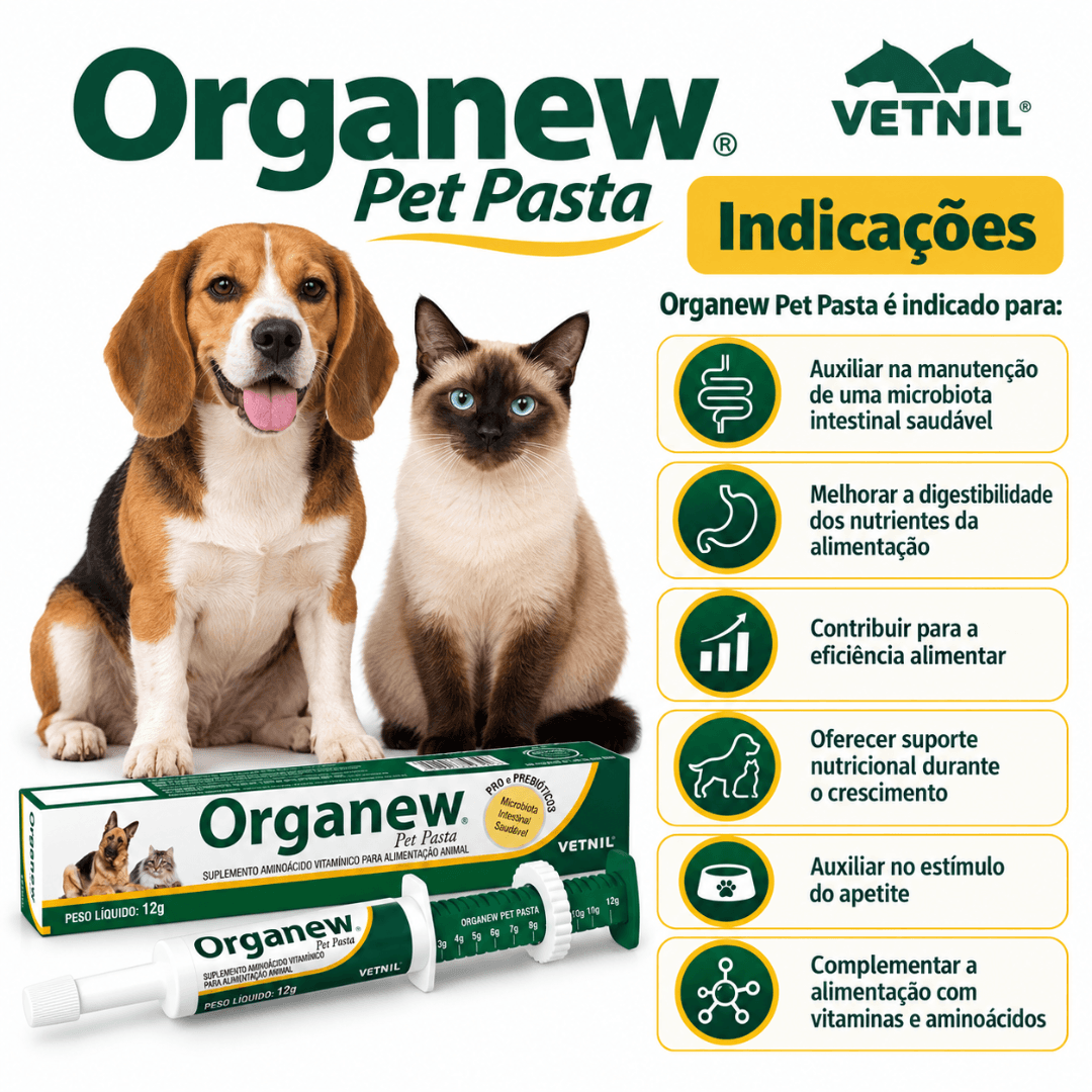 Suplemento Cães-Gatos Organew Pet Pasta 12g Pro-Prebiótico