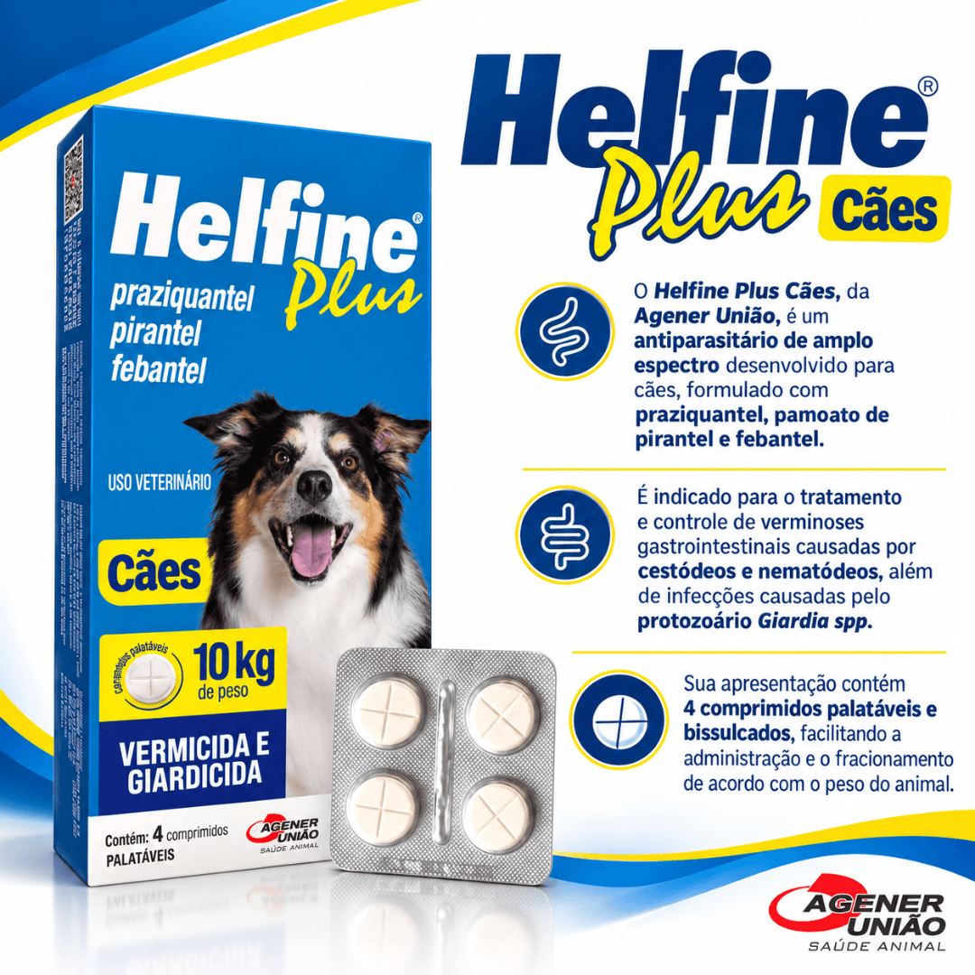 Vermífugo P/ Cães Helfine Plus Até 10kg 4 Comp Agener União