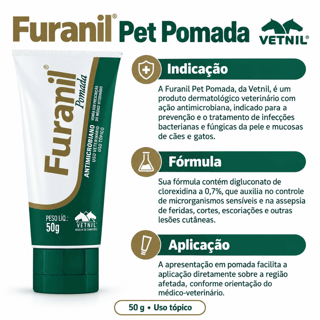 Pomada Antimicrobiano Para Cães-Gatos Furanil 50g - Vetnil