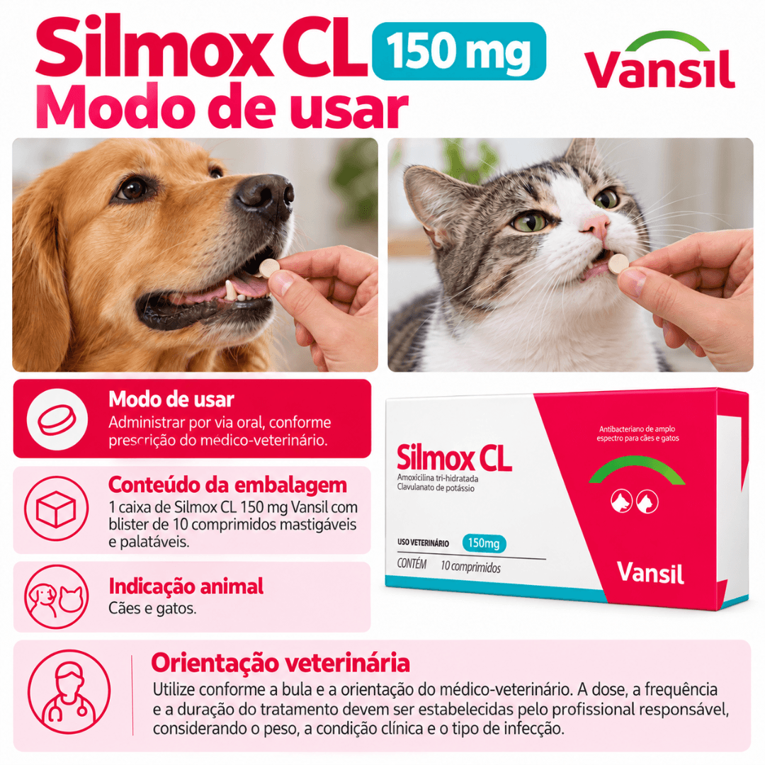 Silmox CL 150mg C/ 10 Comp Antibacteriano Cães-Gatos Vansil
