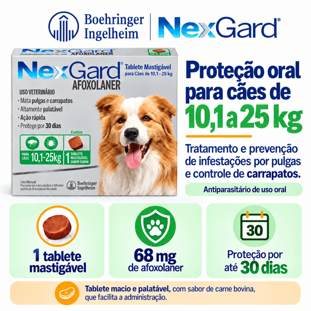 Antipulgas P/ Cães Nexgard 10,1kg-25kg 1 Tablete Boehringer