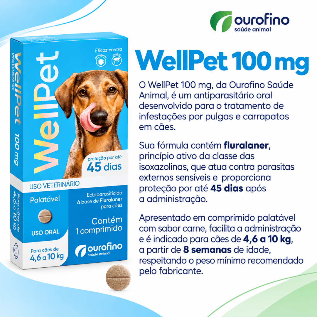 Antipulgas&Carrapatos Wellpet 100g Cães 4,6 a 10kg Ourofino