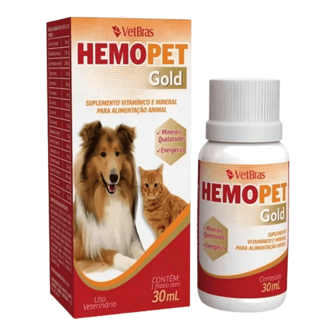 Suplemento Vitamínico Cães e Gatos Hemopet Gold 30ml Vetbras