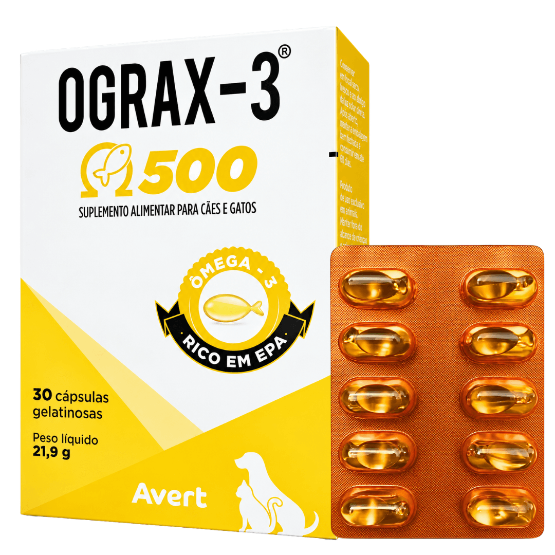 Suplemento P/ Cães-Gatos Ograx-3 500 21,9g 30 Cápsulas Avert