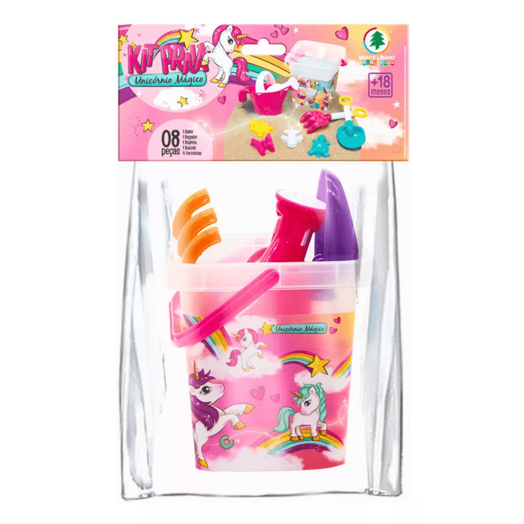 Kit Praia Baldinho c/ Acessórios e Regador Unicórnio Mágico