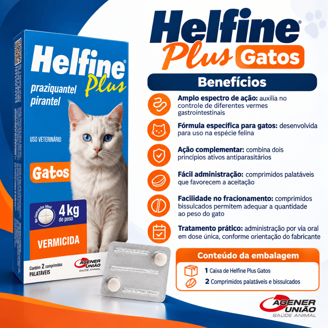 Vermífugo P/ Gatos Helfine Plus Até 4kg 2 Comp Agener União