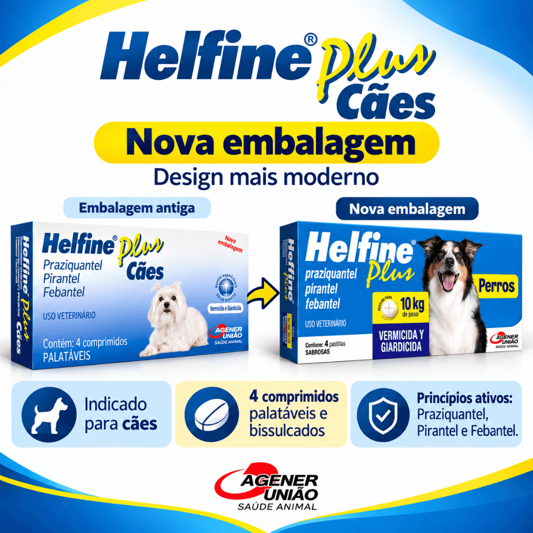 Vermífugo P/ Cães Helfine Plus Até 10kg 4 Comp Agener União