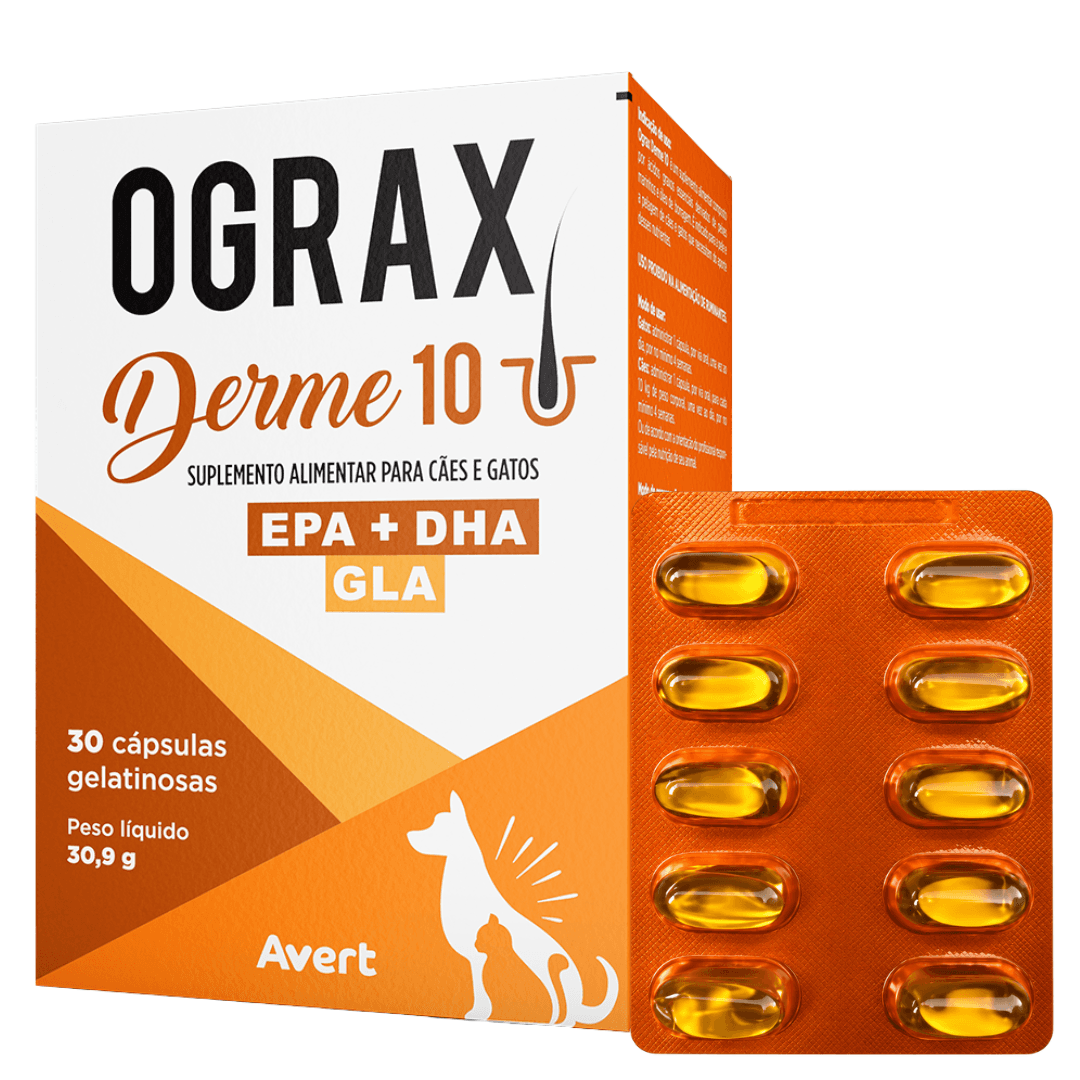 Suplemento P/ Cães-Gatos Ograx Derme 10 30,9g 30 Cáps Avert