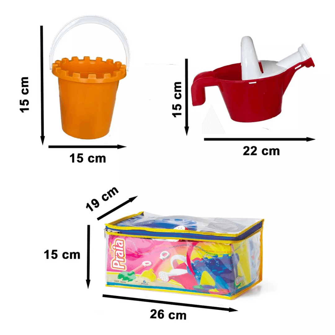 Balde de Praia Kit c/ 8 Peças Para Brincar Areia Infantil