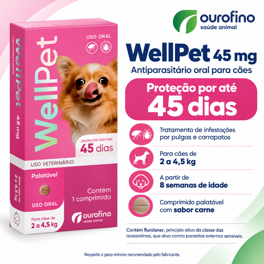Antipulgas & Carrapatos Wellpet 45g Cães 2 a 4,5kg Ourofino