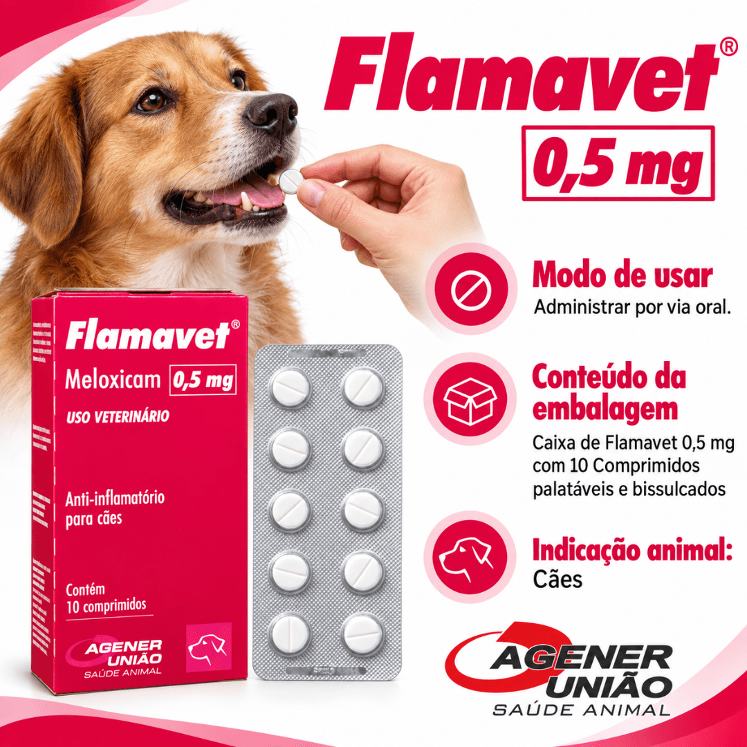 Flamavet 0,5mg Com 10 Comprimidos Para Cães - Agener União