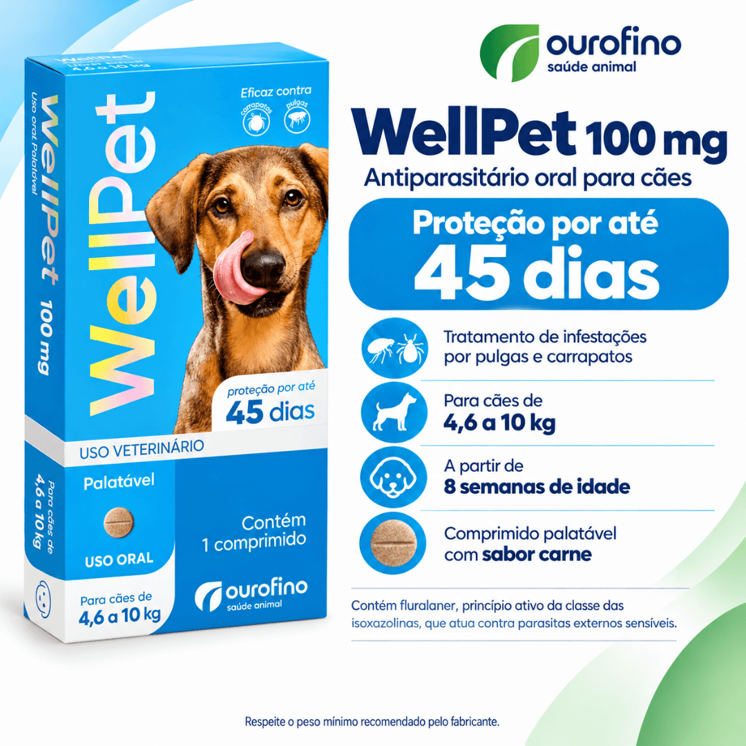 Antipulgas&Carrapatos Wellpet 100g Cães 4,6 a 10kg Ourofino