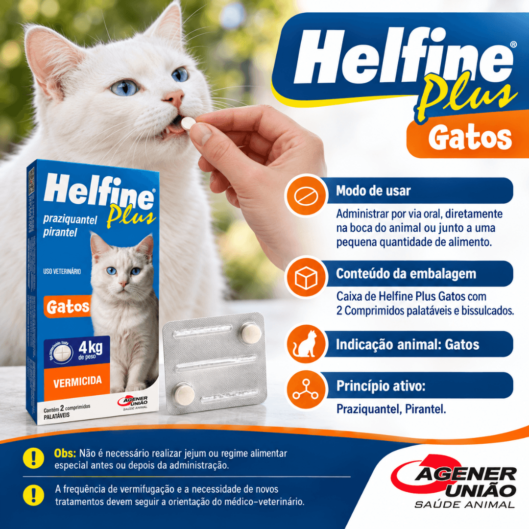 Vermífugo P/ Gatos Helfine Plus Até 4kg 2 Comp Agener União