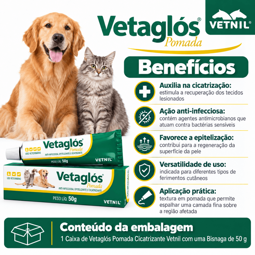 Pomada Cicatrizante Para Cães-Gatos Vetaglós 50g - Vetnil