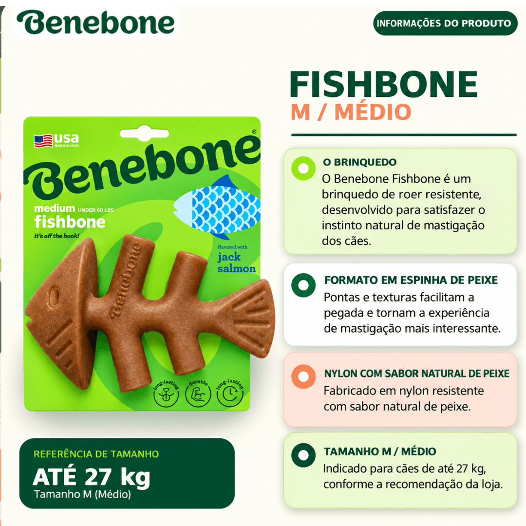 Brinquedo Mordedor Para Cães Benebone Fishbone Medium Salmão