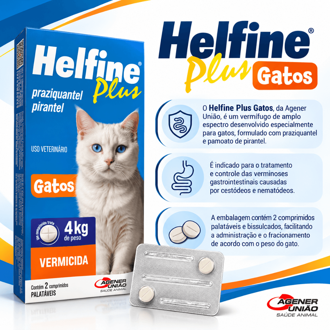 Vermífugo P/ Gatos Helfine Plus Até 4kg 2 Comp Agener União
