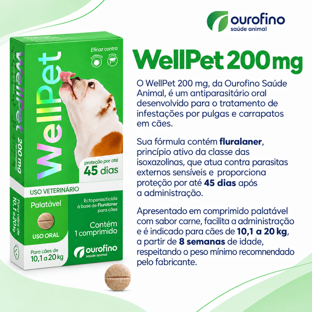 Antipulgas&Carrapatos Wellpet 200g Cães 10,1 a 20kg Ourofino