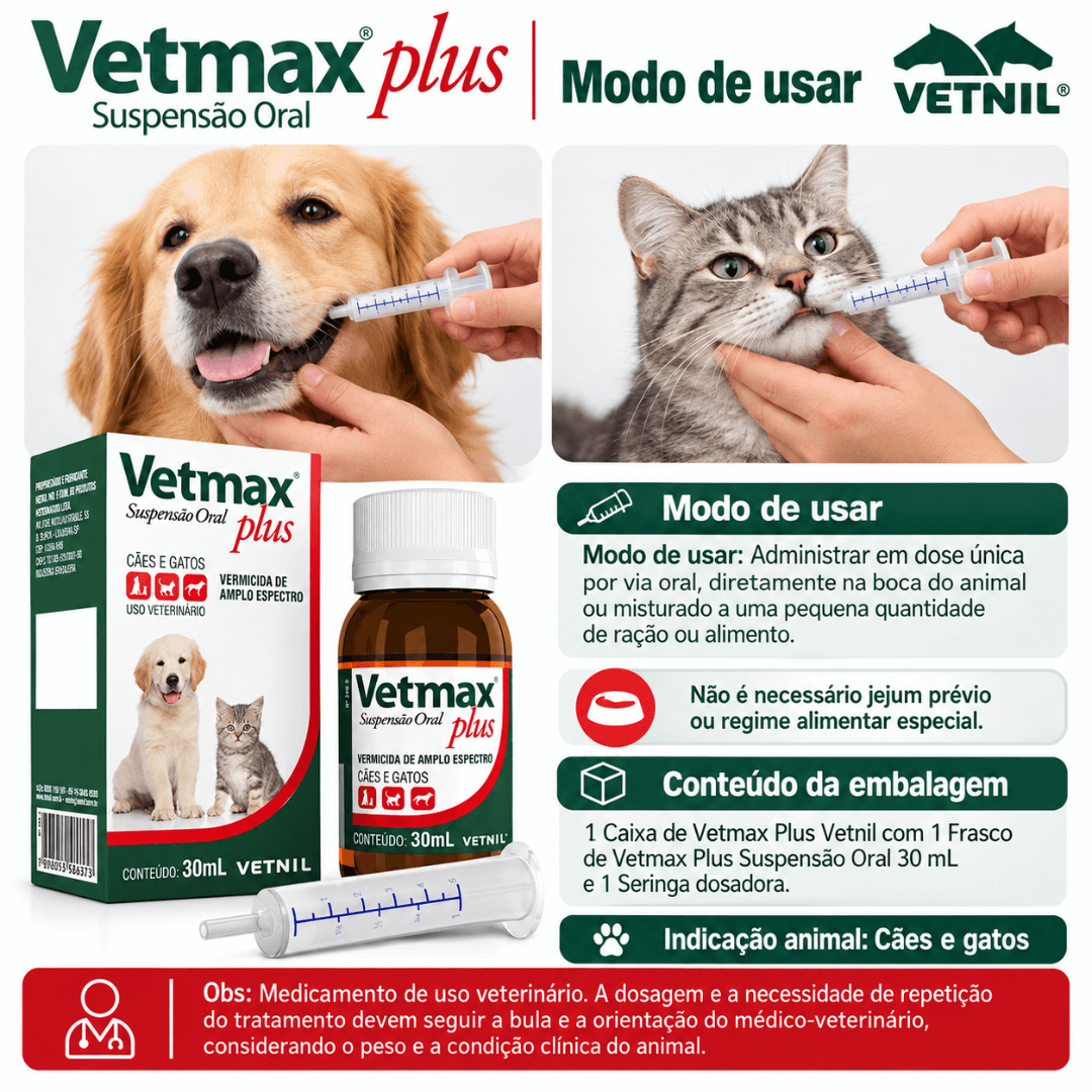 Vermífugo P/ Cães-Gatos Vetmax Plus Suspensão Oral - Vetnil