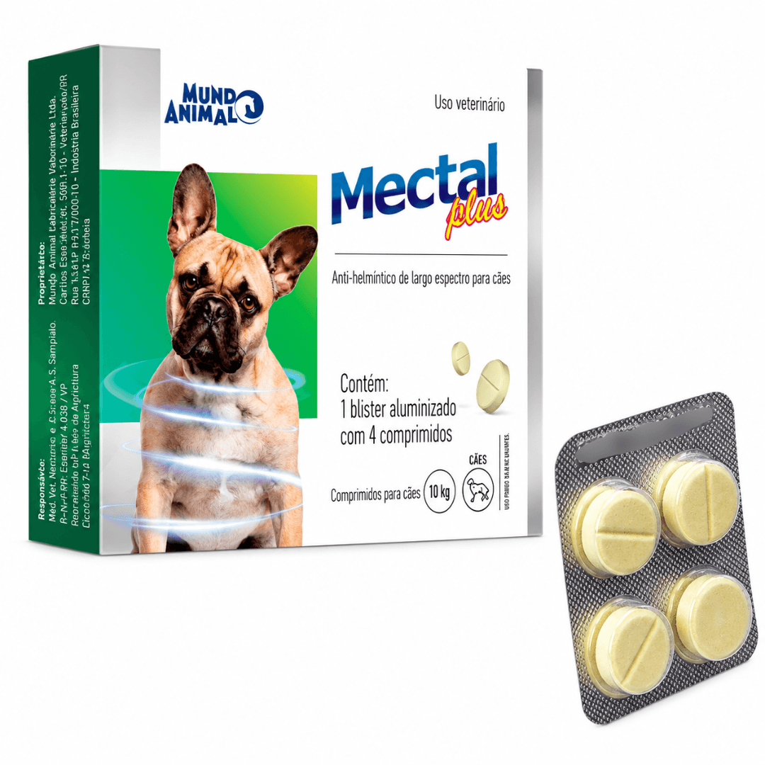 Vermifugo P/ Cães Até 10kg Mectal Plus 4 Comp Mundo Animal