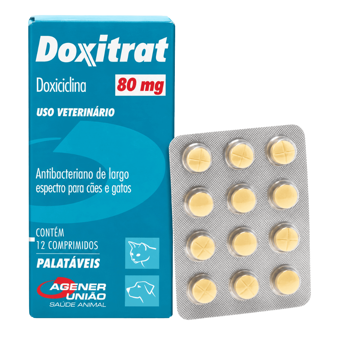 Doxitrat 80mg 12 Comp Antibacteriano Cães-Gatos Agener União