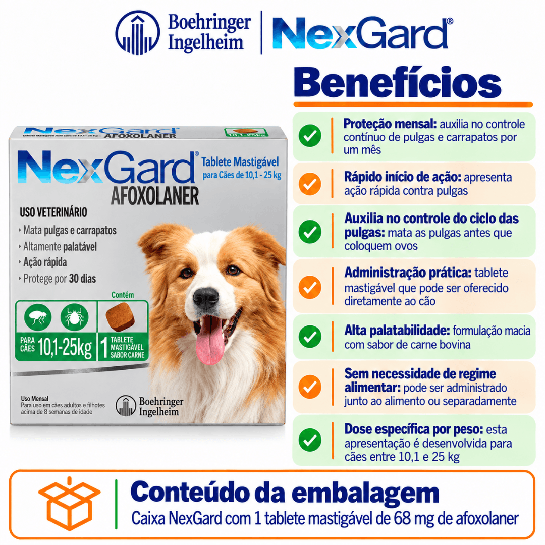 Antipulgas P/ Cães Nexgard 10,1kg-25kg 1 Tablete Boehringer