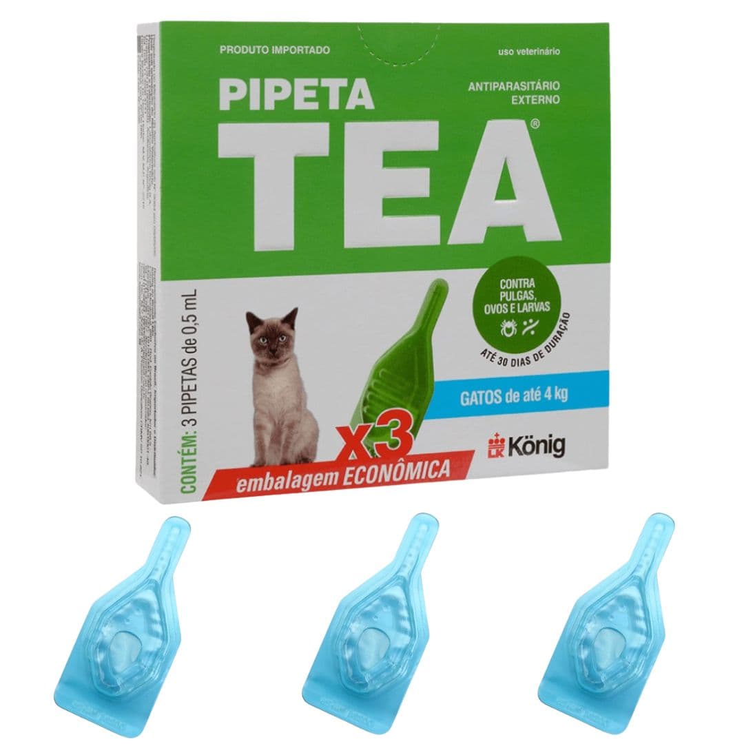 Pipeta Antipulgas Tea 0,5ml Promo 3un P/ Gatos Até 4kg Konig