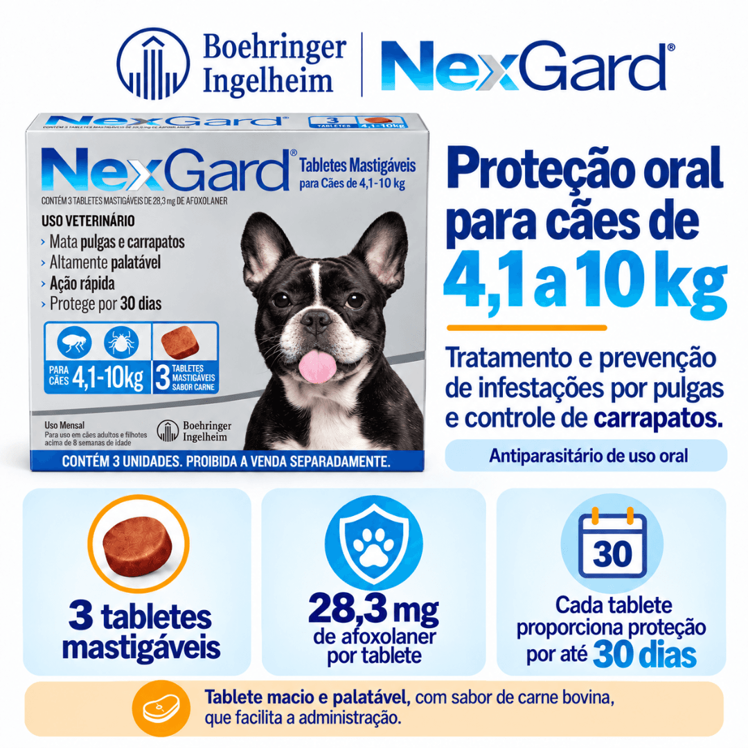 Antipulgas P/ Cães Nexgard 4kg-10kg C/ 3 Tabletes Boehringer
