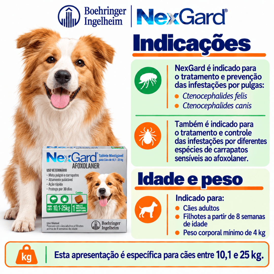 Antipulgas P/ Cães Nexgard 10,1kg-25kg 1 Tablete Boehringer