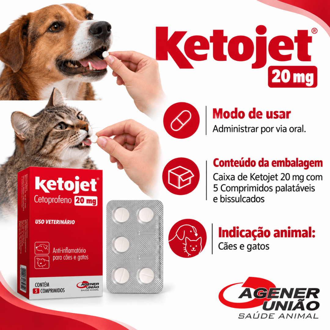 Ketojet 20mg Com 5 Comprimidos Para Cães-Gatos Agener União