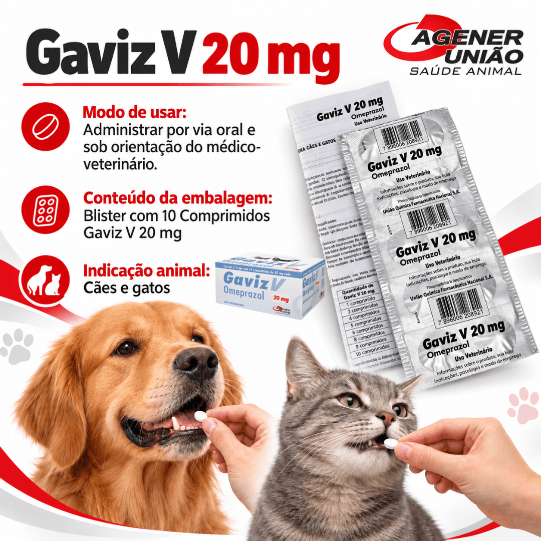 GavizV 20mg Blister 10 Comp Omeprazol CãesGatos Agener União