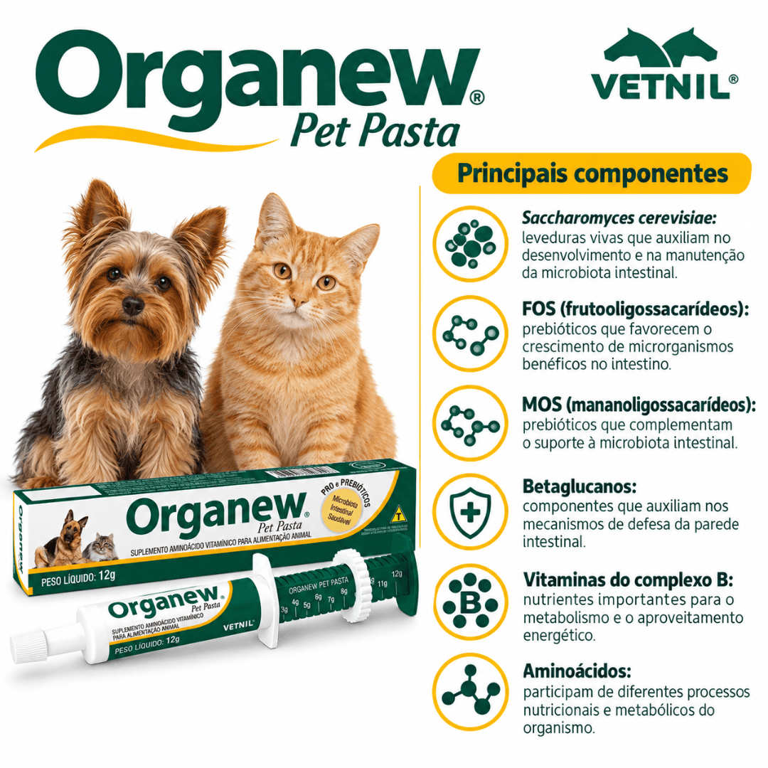Suplemento Cães-Gatos Organew Pet Pasta 12g Pro-Prebiótico