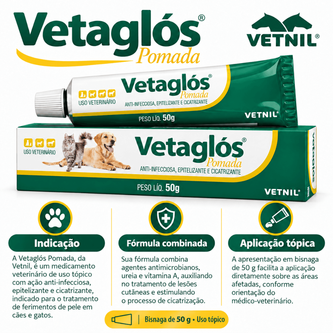 Pomada Cicatrizante Para Cães-Gatos Vetaglós 50g - Vetnil
