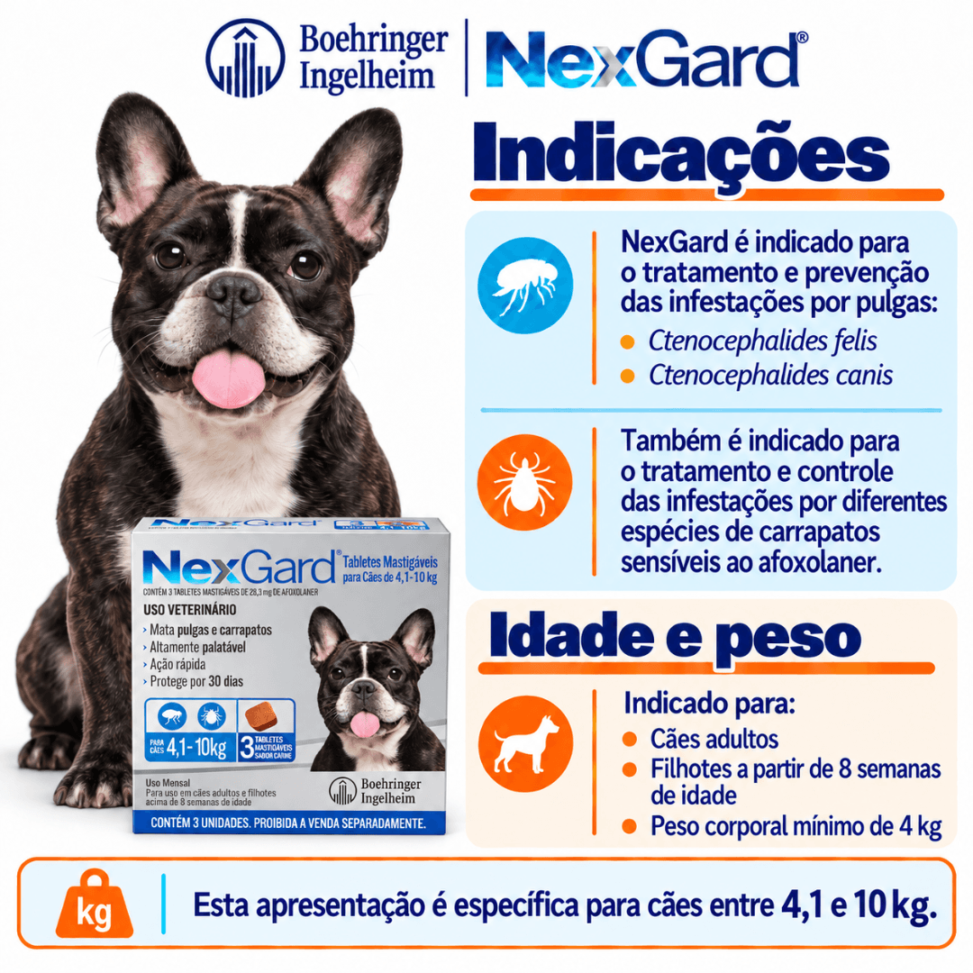 Antipulgas P/ Cães Nexgard 4kg-10kg C/ 3 Tabletes Boehringer
